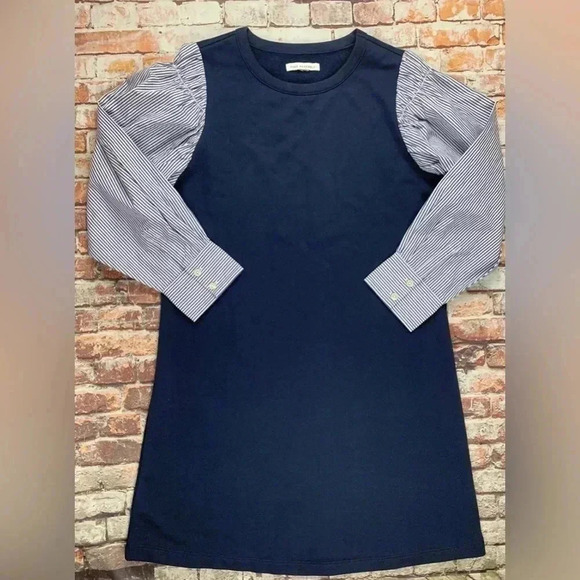 Free Assembly Smocked Navy Mini Dress with Square Shoulders Size S - Picture 2 of 10